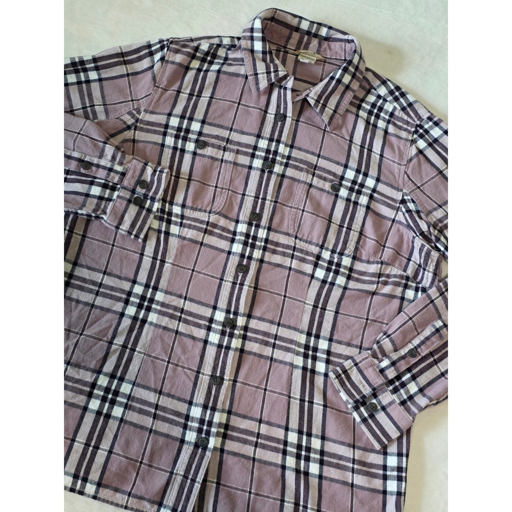 Duluth Trading Co Womens Medium Mauve Plaid Flannel Button Down Cotton Shirt